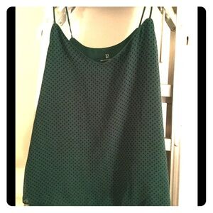 NY & Company Green with Black Polka‎ Dots Top EUC